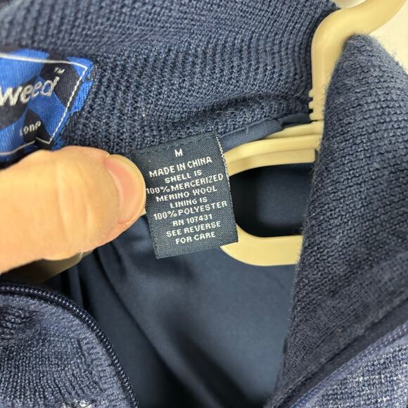 Smith & Tweed Golf Sweater Vest Merino Wool Blue Argyle quarter-zip Medium Prep - Picture 9 of 9